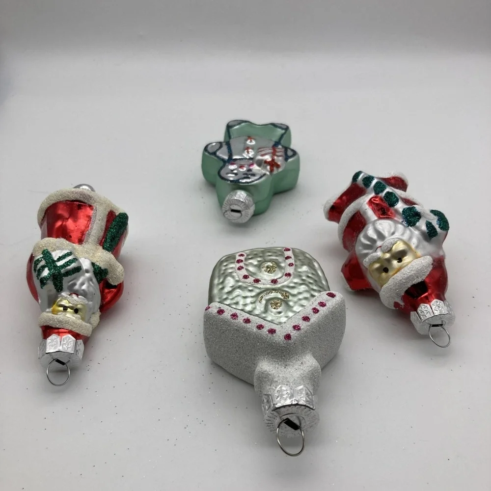 PIER 1 Blown Glass Christmas Ornaments Set of 4 Santas Gingerbread Man & House